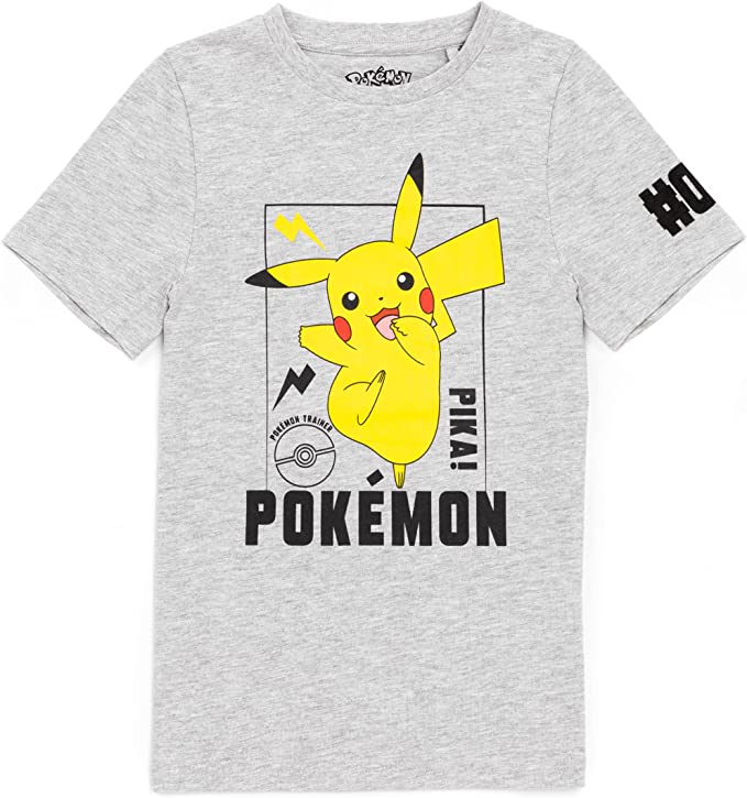 Pokemon T-Shirt for Boys | Kids Girls Pikachu Game Grey Character Top | Gamer Clothing Merchandise
